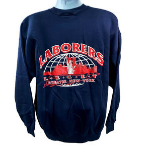 Laborers Union NY Twin Towers  Sweatshirt XL Vintage Blue Red 2000 -Back Hit-